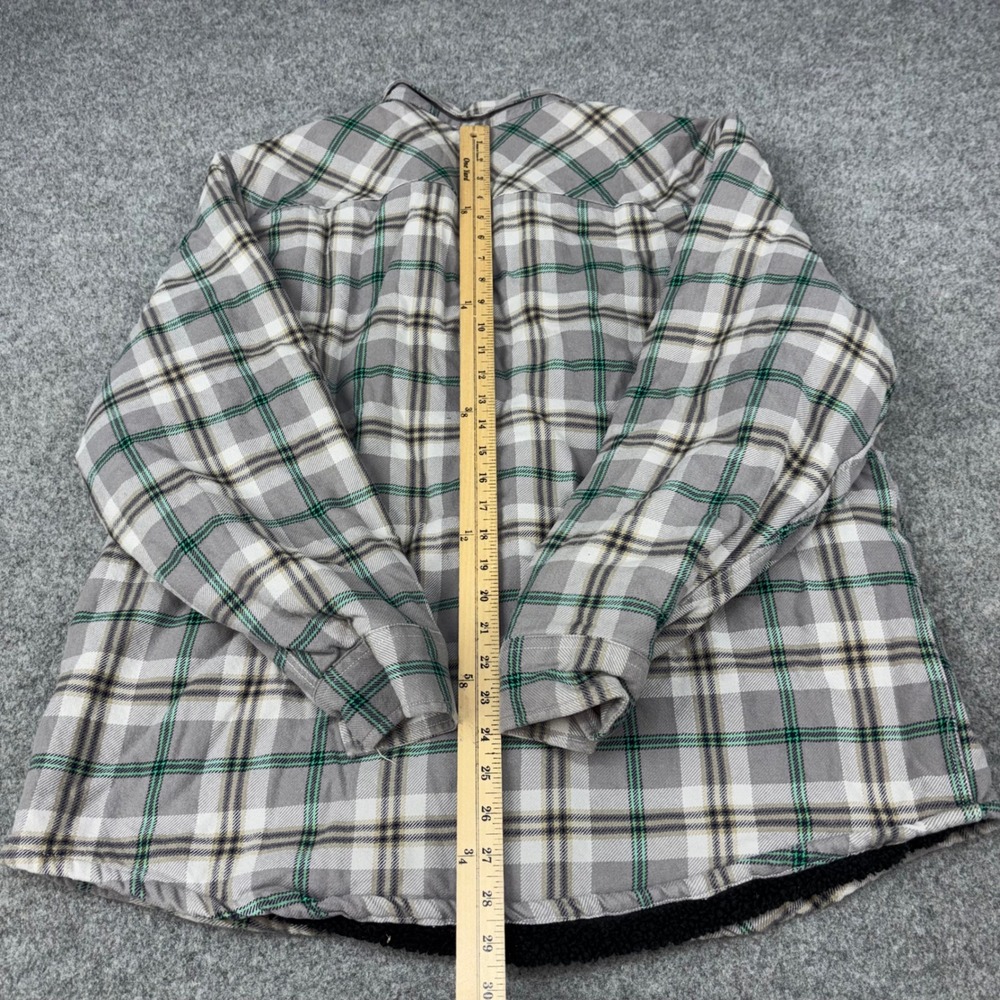 LRG Flannel Shirt Jacket Mens 3XL Grey Green Plaid Sherpa Lined Button Up Heavy - Picture 10 of 11